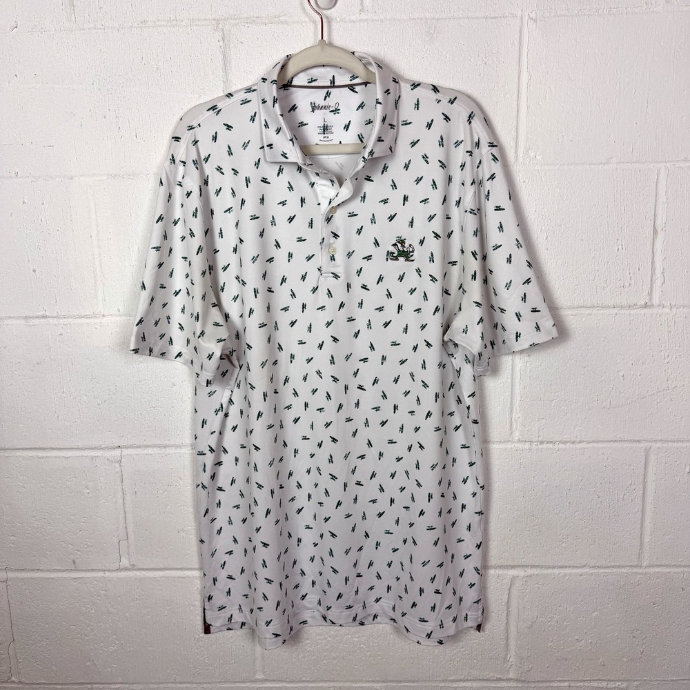 Johnnie O Notre Dame Performance Golf Polo SZ L Green Surfer Leprauchan UPF 50